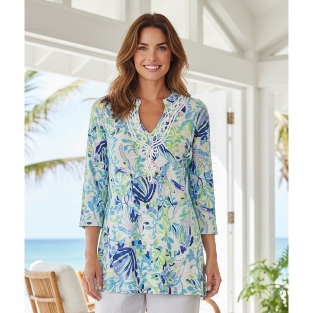 New Lilly Pulitzer Kaia knit Blue tunic top Size XXS XX Small Runs Big Blouse